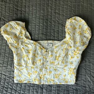 Hollister White and Yellow Floral Top